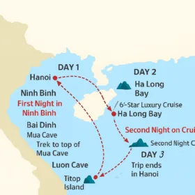 3 Day Map Hanoi - Ninh Binh - Halong Bay Cruise 6 Star