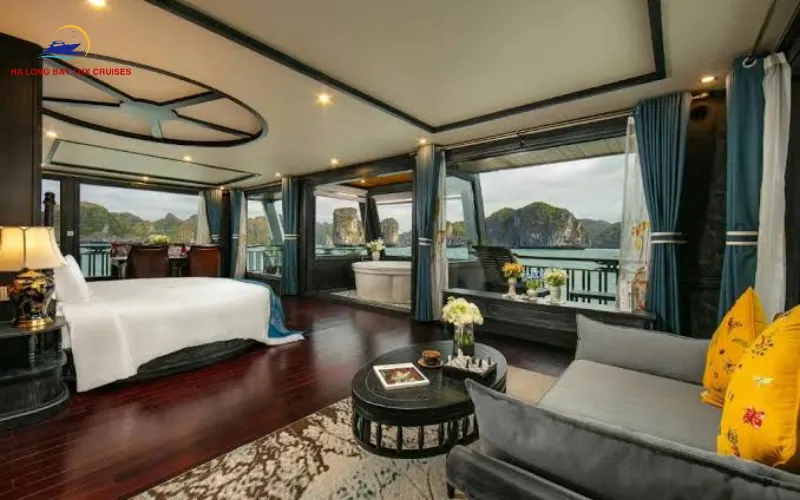 What Does a Ha Long Bay Cruise Cabin Near Public Areas Offer
